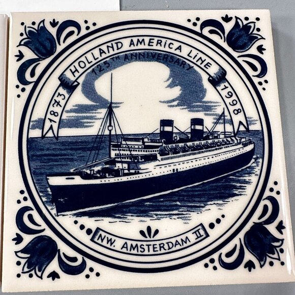 Holland America Line Coaster Ceramic Tiles Amsterdam Vintage Royal Goedewaagen - Picture 2 of 14